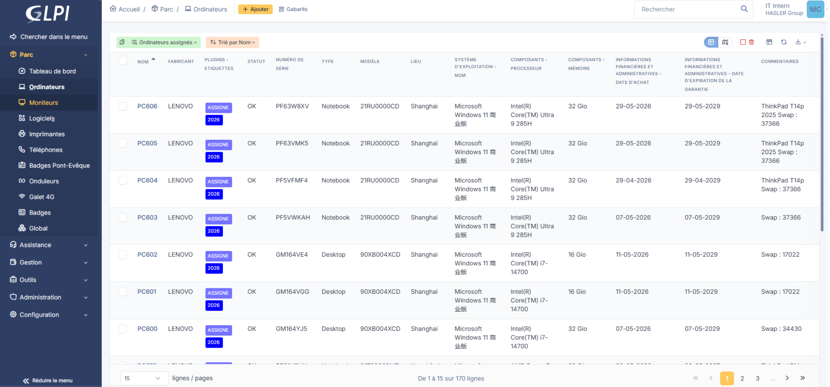 Interface GLPI